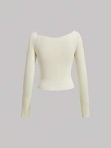 SHEIN MOD Sweetheart Neck Crop Tube Long Sleeves Sweater - Apricot - View 2