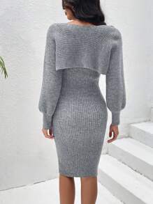 Chiquease Solid Tube Sweater Dress & Bolero - Grey - View 2
