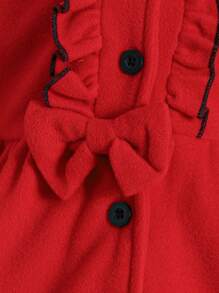 Baby Girl Ruffle Trim Bow Front Coat - Red - View 5
