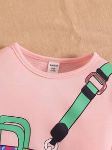 Bebé niña Vestido con estampado de bolso bajo con fruncido - Rosa - Ver 4