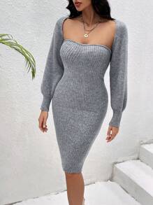 Chiquease Solid Tube Sweater Dress & Bolero - Grey - View 6