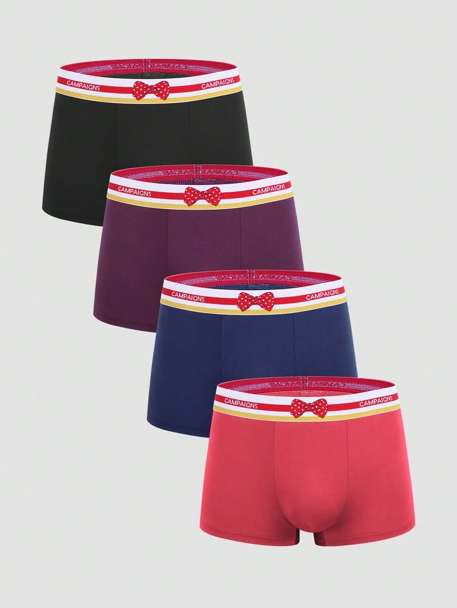 Men 4pcs Striped & Bow Print Boxer Brief - Multicolor - View 1