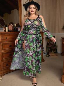 Plus Halloween Harness Bra & Garter Bottom - Black - View 5