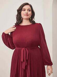 Modelyn Vestido rojo borgoña con cinturón sólido - Burdeos - Ver 5