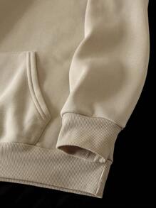 SHEIN EZwear Floral And Letter Graphic Drawstring Thermal Lined Hoodie - Khaki - View 4