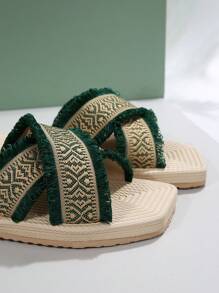 Ladies' Summer Beach Holiday Casual Slippers - Dark Green - View 5