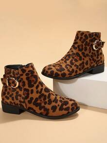 女式時尚豹紋印花靴 - 駝色 - 查看 5