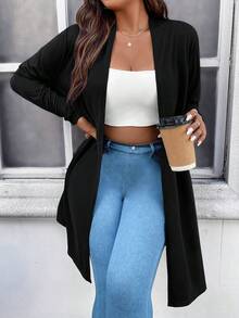 Plus Solid Open Front Coat - Black - View 3