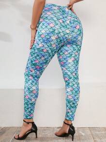 EMERY ROSE 大碼魚鱗圖案緊身打底褲 - 綠色 - 查看 2