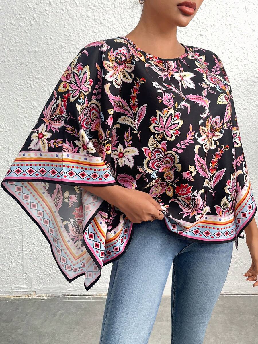 SHEIN VCAY 印花蝙蝠袖襯衫 - 彩色 - 查看 1