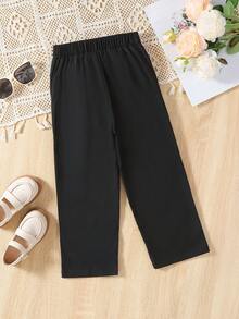 SHEIN Young Girl Solid Slant Pocket Pants - Black - View 2