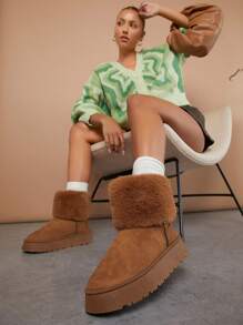 SHUZIA Botines de mujer con diseño abultado, esponjoso y de punta redonda para el Año Nuevo, el Día de San Valentín y el verano - Marrón - Ver 5