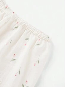 Floral Print Lace Trim PJ Set / Pajama Set White Set - White - View 6