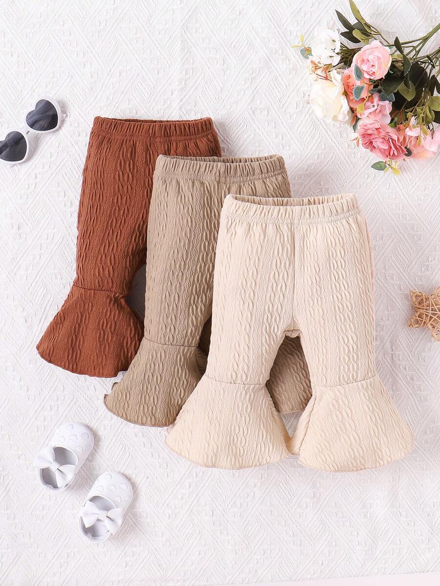 Baby Girl 3pcs Solid Flare Leg Pants - Multicolor - View 1