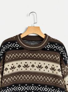 ROMWE Academia Mẫu Geo Thả vai Áo len - Nhiều màu - Xem 3