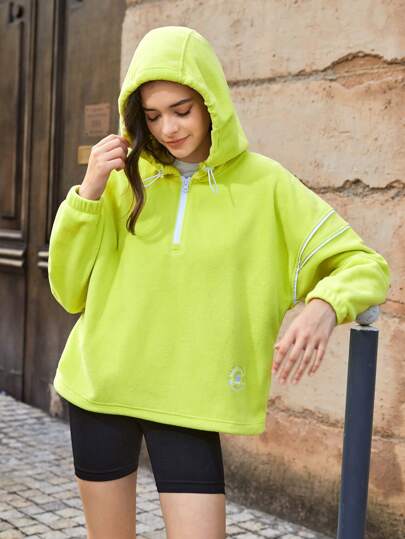 Streetz SHEIN Sport 女士纯色连帽长袖羊毛夹克，适合户外冬季女士上衣