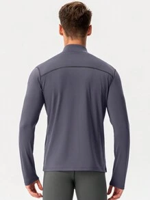 Gym Rark Men Aqua Blue Zip Up Slant Pocket Sports Jacket,Summer Athletic Jogging Workout Tops,Grey Hiking Outfit Active Wear Clothes For Men Jogging Suits - Grey - View 2