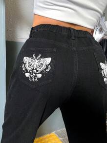 SHEIN EZwear Hơn Cao eo Quần jean Mom Fit - màu đen - Xem 3