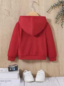 SHEIN Áo nỉ có mũ dệt kim màu đỏ dành cho bé trai, kiểu dáng thể thao năng động, in chữ. Áo nỉ in họa tiết chữ cho bé trai. - Đỏ - Xem 2