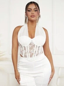 SHEIN SXY Contrast Lace Backless Halter Top