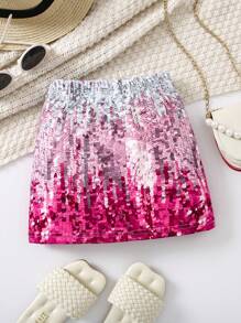 SHEIN 少女優雅時尚，假珍珠和閃亮片裝飾派對雞尾酒裙 - 彩色 - 查看 2