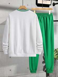 Aesthetic Post 男士字母圖案條紋飾邊運動衫&腰部抽繩衛褲 - 彩色 - 查看 2