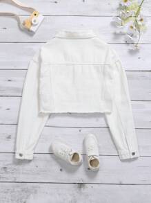 Teen Girl 1pc Flap Detail Denim Jacket