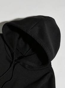 SHEIN EZwear Plus Slogan Graphic  Pocket Drawstring Thermal Hoodie Winter Fall Autumn - Black - View 3