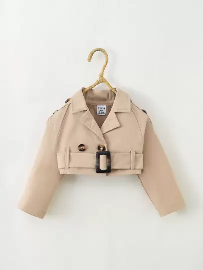 SHEIN Playful Pals Baby Girl Double Breasted Buckle Detail Raglan Sleeve Belted Coat