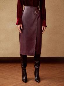 MOTF PREMIUM FAUX LEATHER REPTILE SKIRT - Burgundy - View 8