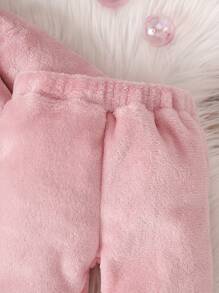 女嬰雙色3D耳朵設計連帽毛絨夾克和褲子 - 粉色 - 查看 5