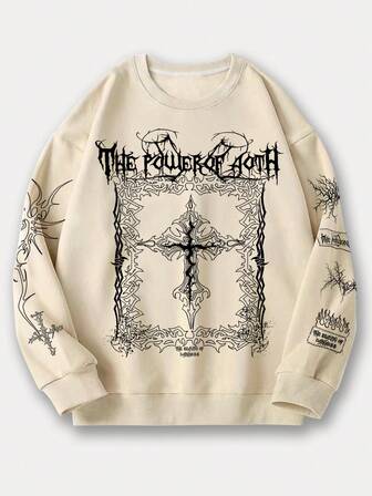 Goth Guys Cross Letter Graphic Sweatshirt