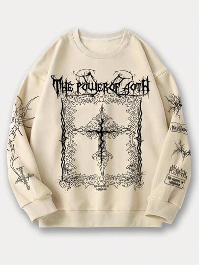 Goth Guys Cross Letter Graphic Sweatshirt