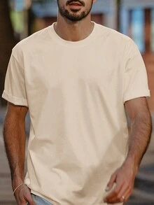 男士標語圖案落肩T恤 - 杏色 - 查看 3