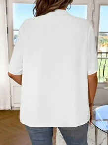 EMERY ROSE Plus Floral Print Guipure Lace Panel Blouse - White - View 2