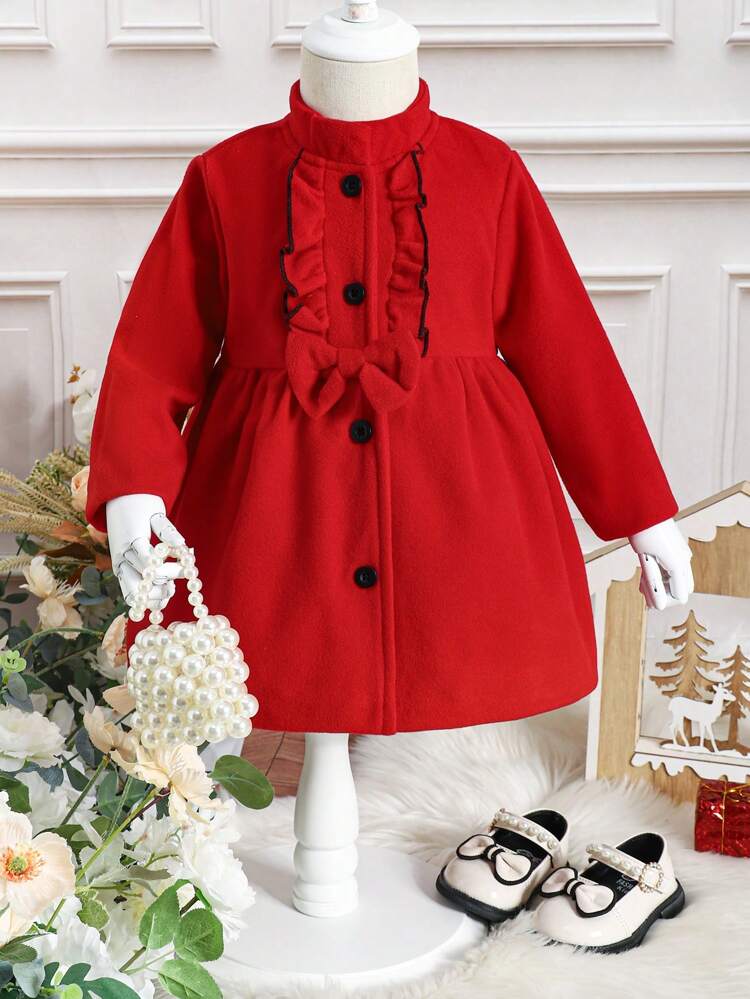 Baby Girl Ruffle Trim Bow Front Coat