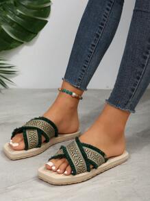 Ladies' Summer Beach Holiday Casual Slippers - Dark Green - View 3