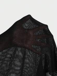 ROMWE MEN Street Life 男士純色拉鍊連帽開衫 - 黑色 - 查看 5