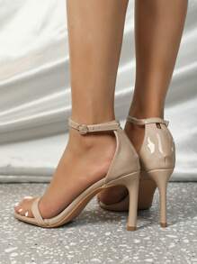 女性性感杏高跟鞋涼鞋帶露趾,踝帶和細高跟鞋