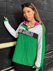 SHEIN Coolane Áo khoác nữ Dây kéo Khối Màu Lá thư Giải trí - Nhiều màu - Xem 5