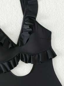 Costavie Summer Beach Cut Out Ruffle Trim One Piece Swimsuit - Black - View 7