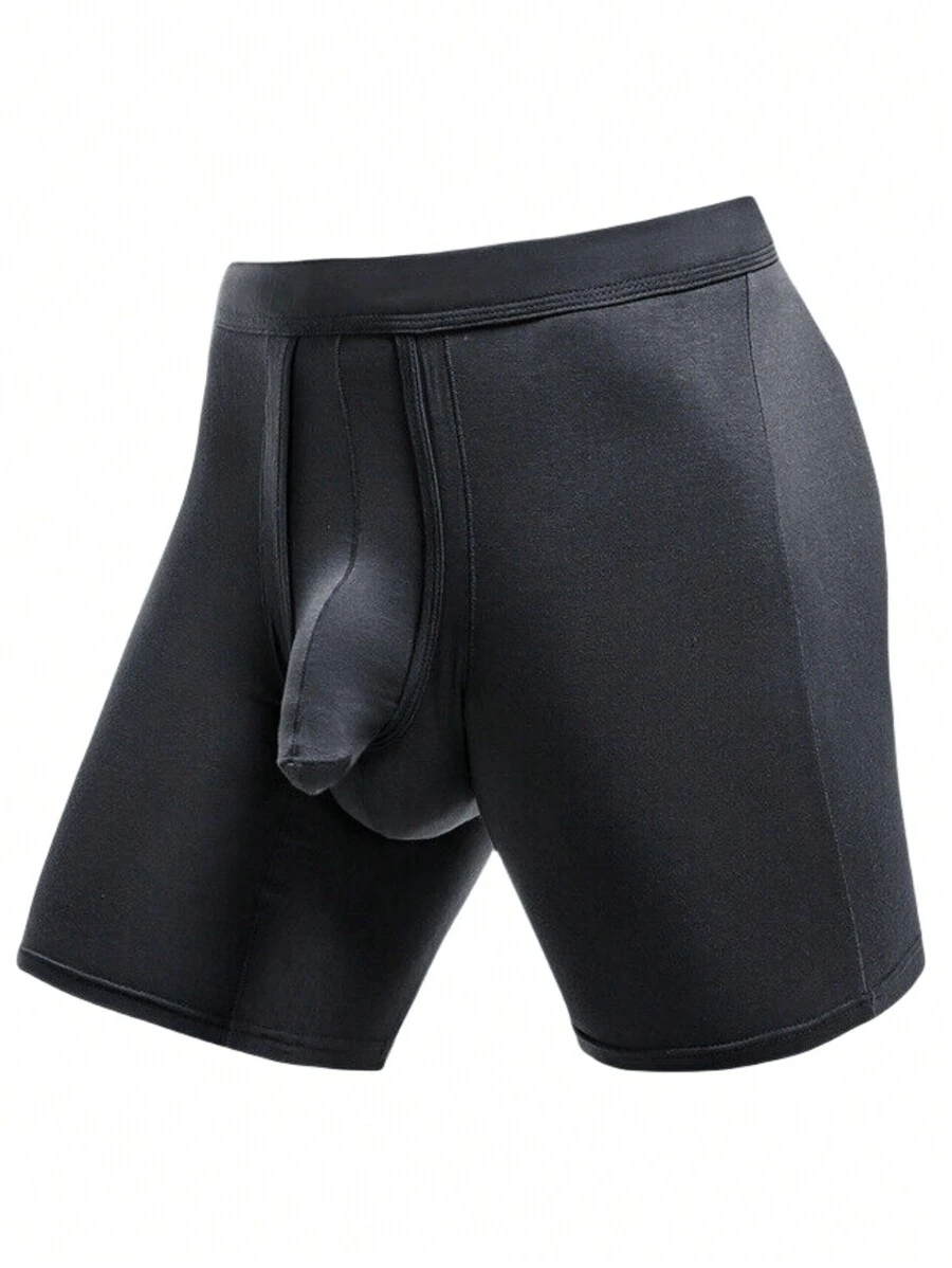 男士素色平角內褲 - 黑色 - 查看 1