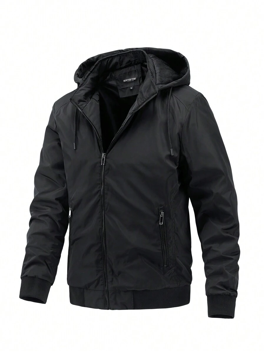 Men Zip Up Hooded Jacket - Black - View 1