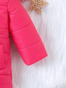 Baby Girl Solid Button Front Padded Coat - Hot Pink - View 3