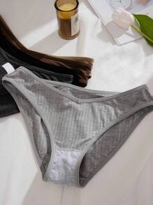 Women's Casual Multicolor Plain Fabric Briefs With Slight Stretch - Multicolor - View 5