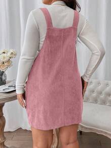 Flirla Talla grande Vestido overol con parche con bolsillo de pana sin camiseta - Rosa - Ver 2