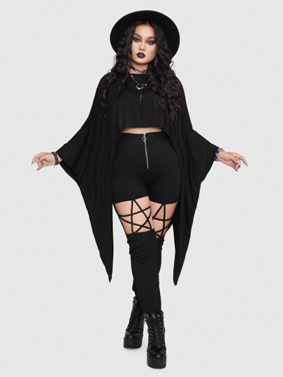 Goth Camiseta con mangas de murciélago y bajo asimétrico, para escuela