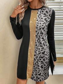 SHEIN LUNE Vestido estilo camiseta con estampado de leopardo - Multicolor - Ver 1