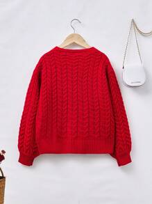 SHEIN Áo khoác cardigan trễ vai cho bé gái tuổi teen - Đỏ - Xem 2
