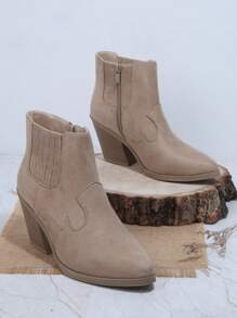 Giày bốt Nữ Thời trang màu trơn Dây kéo bên Thanh lịch - Màu Khaki - Xem 2